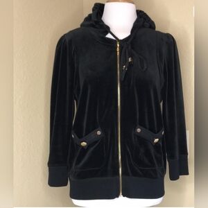 Vintage Juicy Couture Black Velvet Gold Stitched Hoodie XL But Fits M